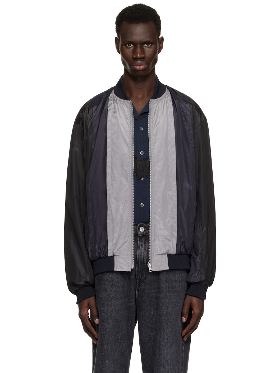 Black Polyester Cotton Taffeta Reversible Bomber Jacket - 1