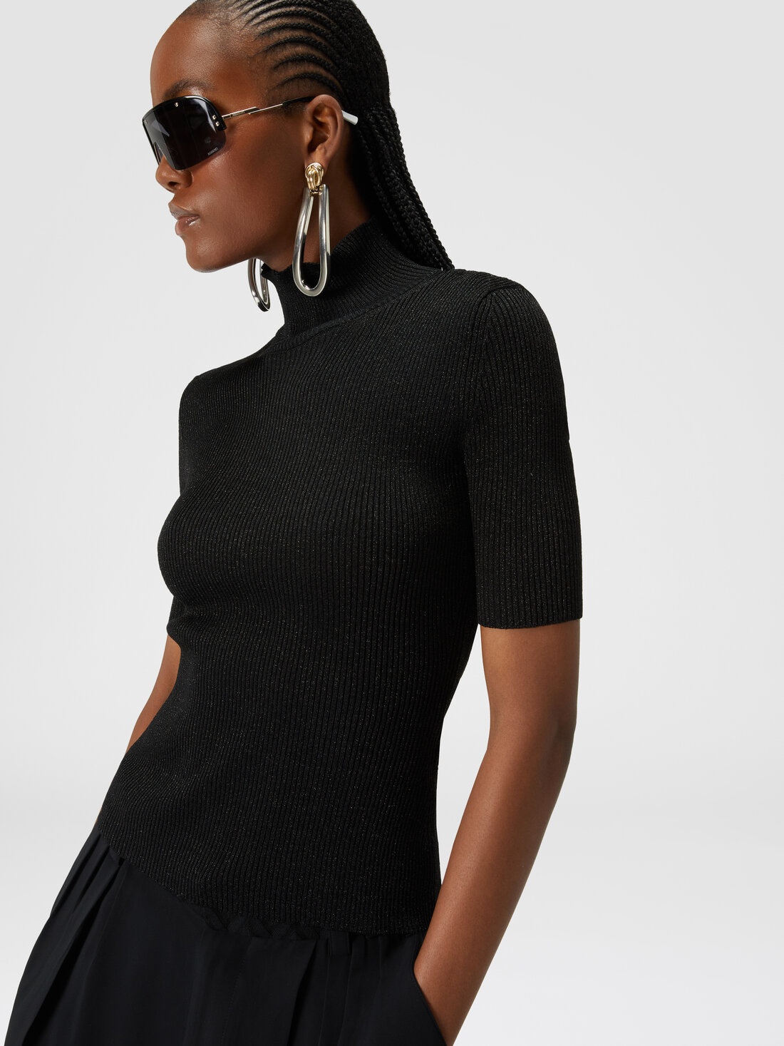 Short-sleeved turtleneck in glitter-effect viscose - 4