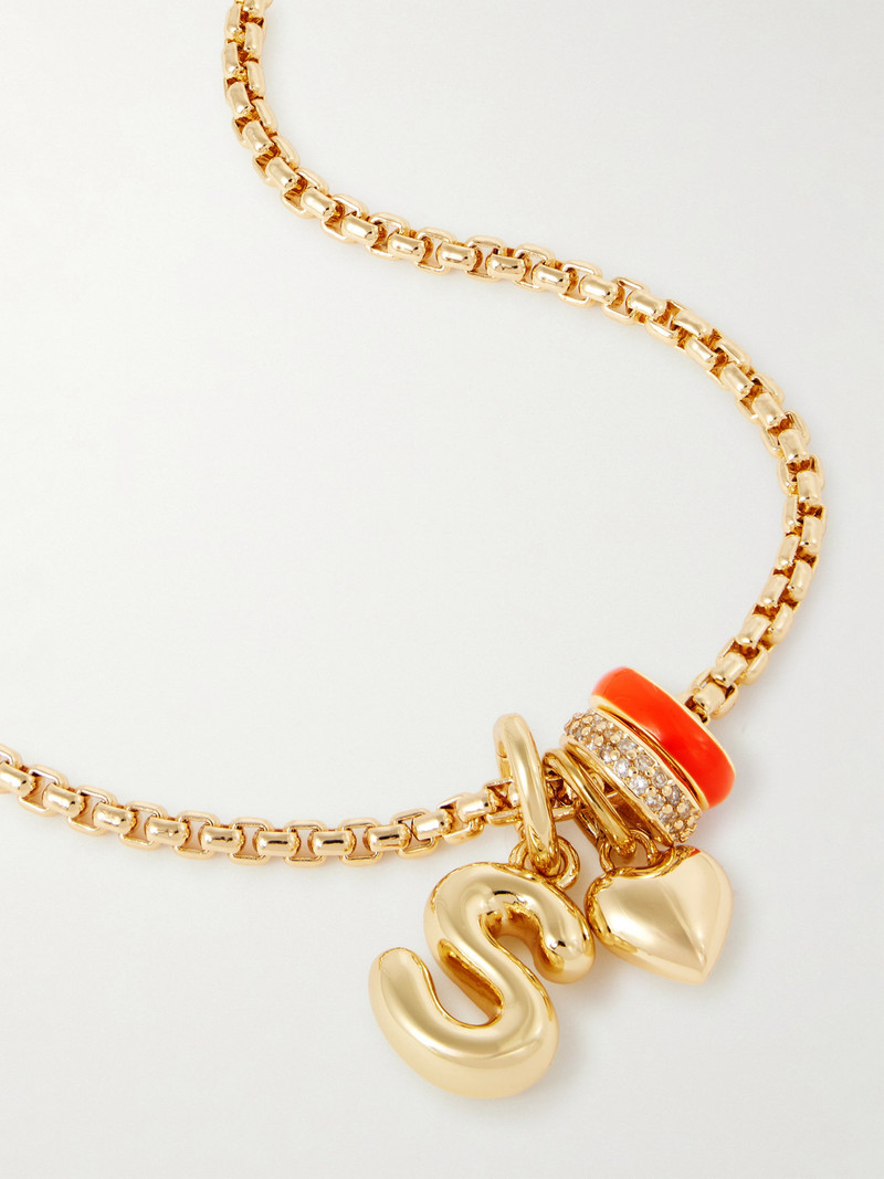 Puffy Initial Gold-tone, Enamel And Cubic Zirconia Necklace 4