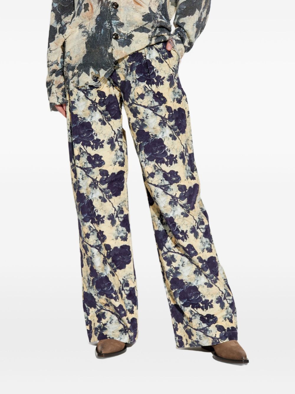 floral-print pleated trousers - 3
