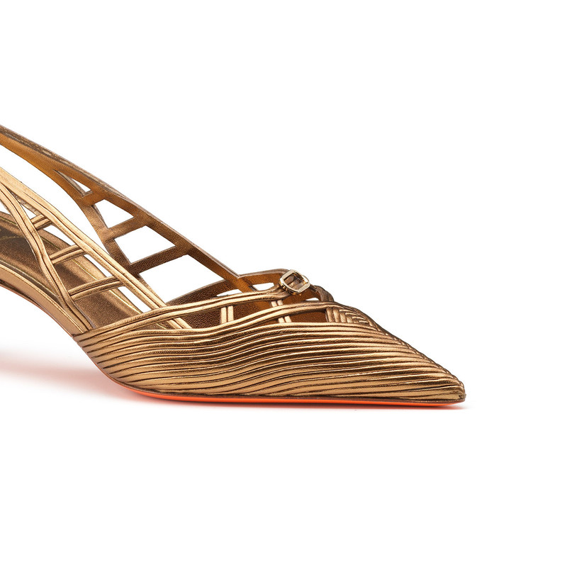 Women's bronze leather mid-heel Meraviglia Collection pump 6