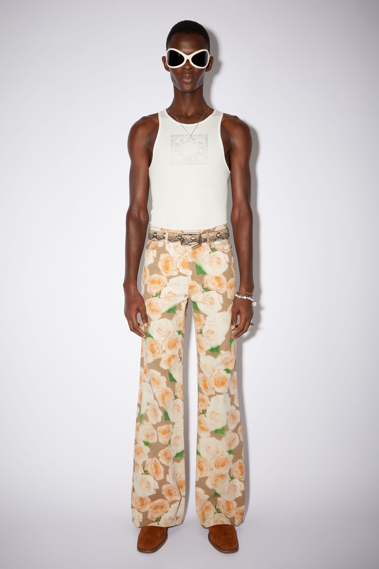 Rose print trousers - Peach orange - 2