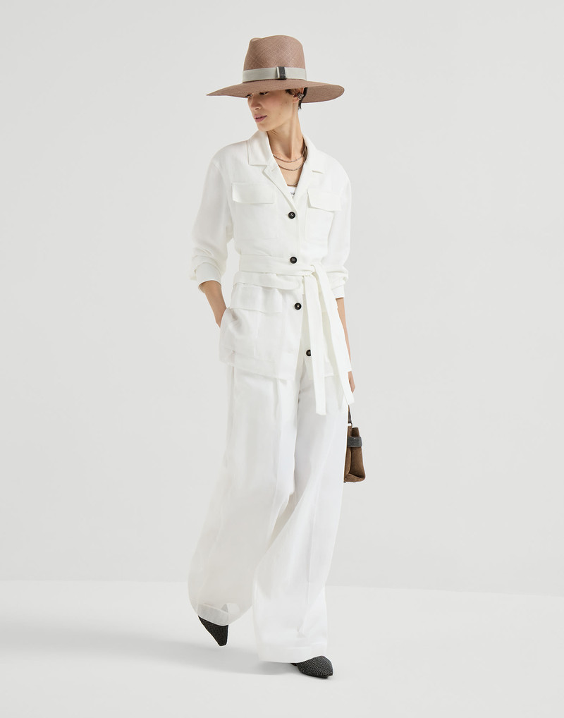 Cotton organza sartorial track trousers with monili 5