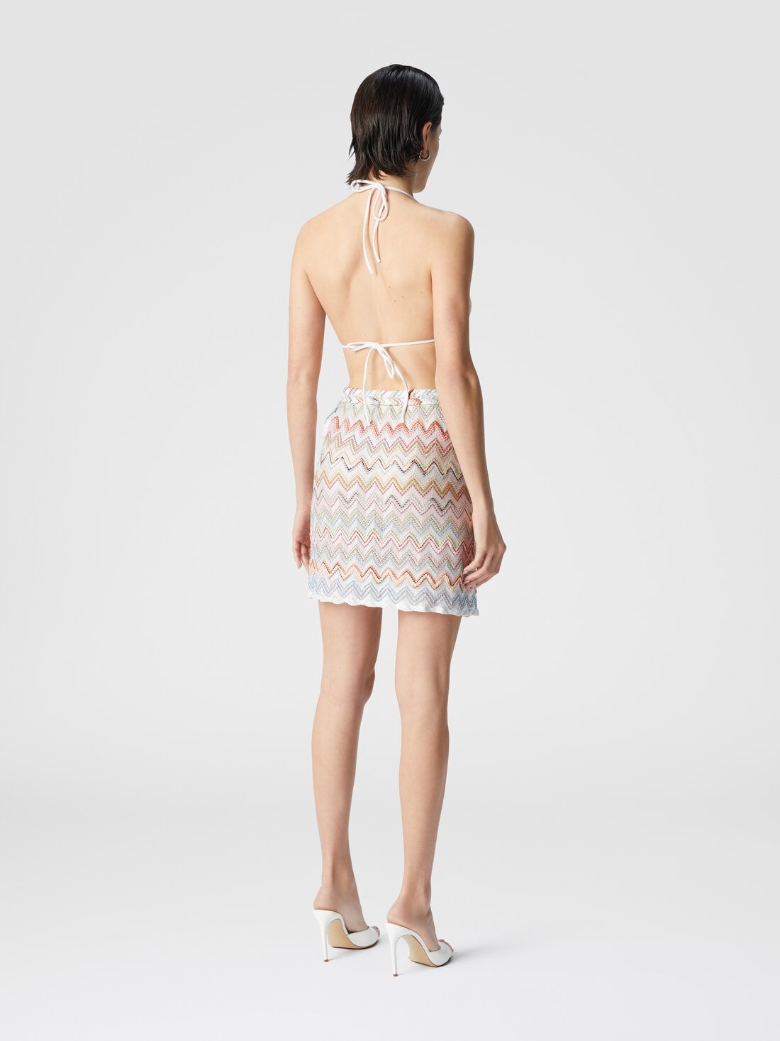 Wrap mini skirt in zigzag lamé viscose blend - 3