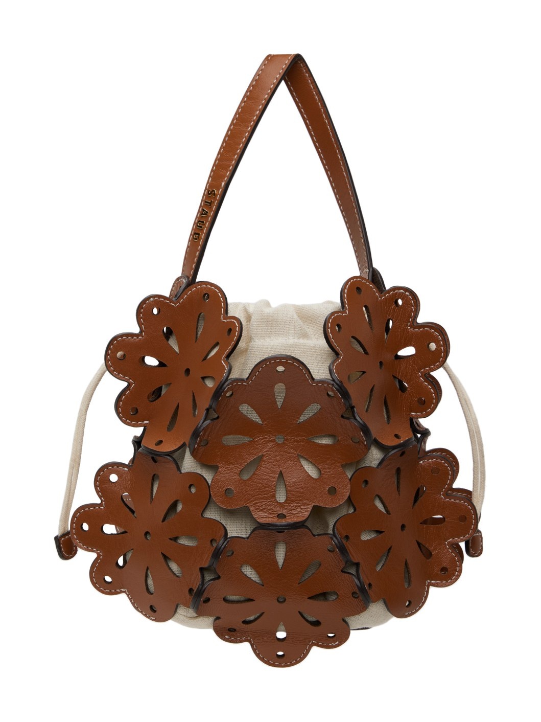 Beige & Tan Flora Basket Bag - 1