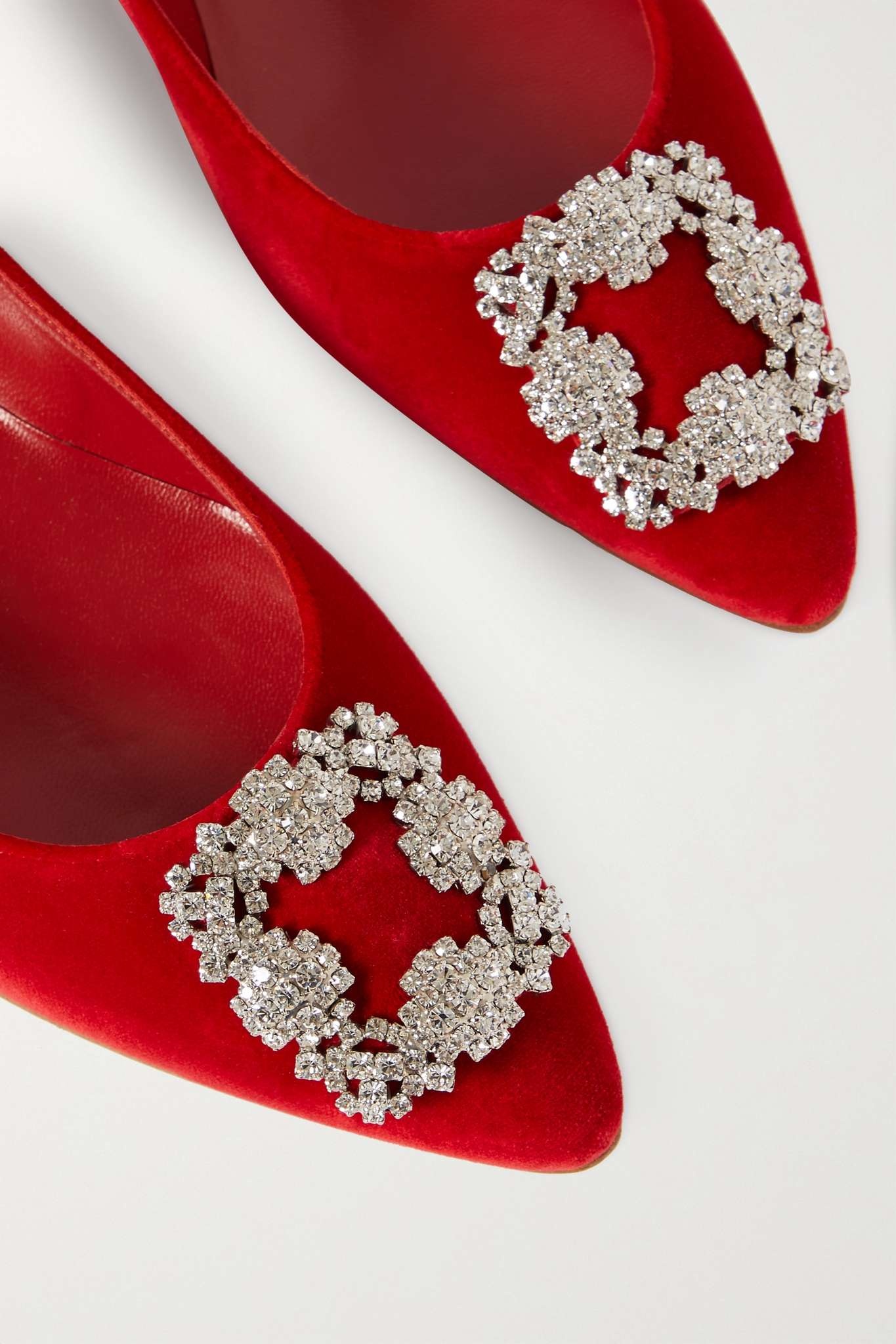 Hangisi crystal-embellished velvet point-toe flats - 4