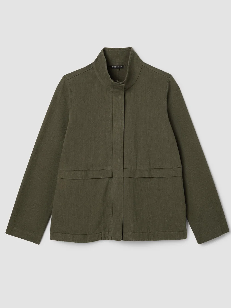 Slubby Organic Cotton Linen High Collar Jacket - 1