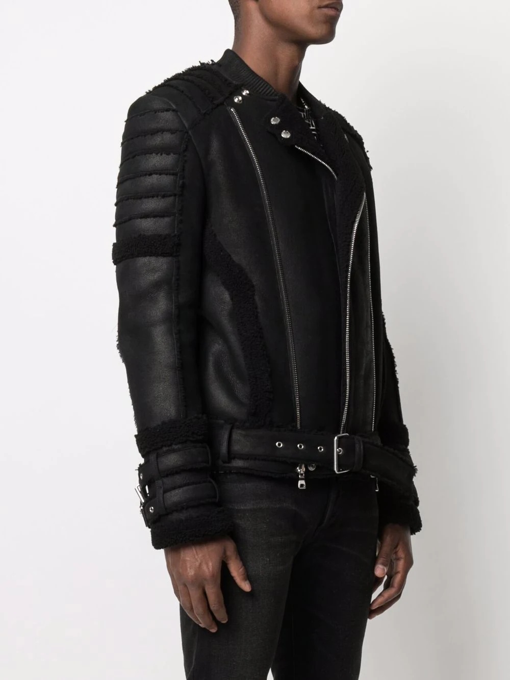 shearling-trim biker jacket - 3