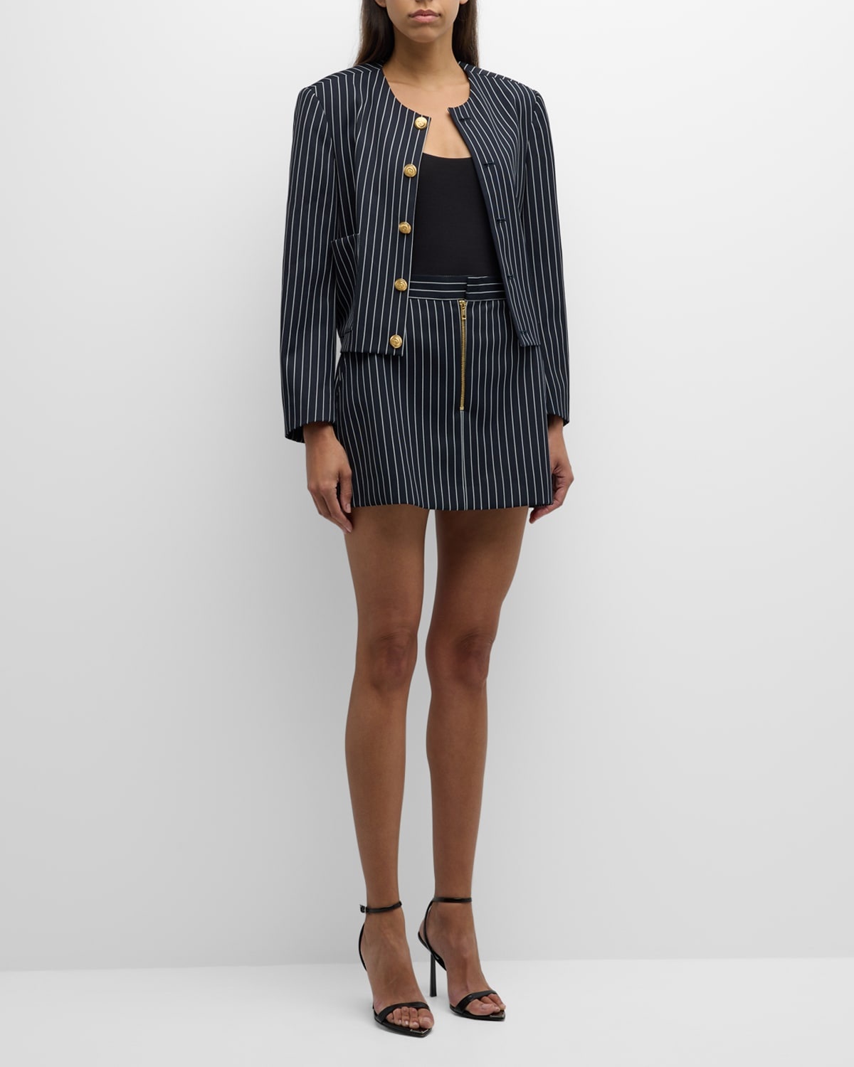 Pinstripe Button-Front Jacket - 3