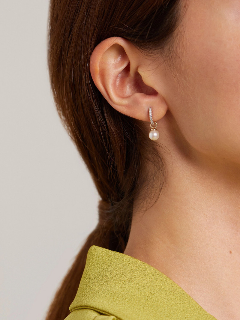 MATEO 14-karat Gold, Diamond And Pearl Hoop Earrings outlook