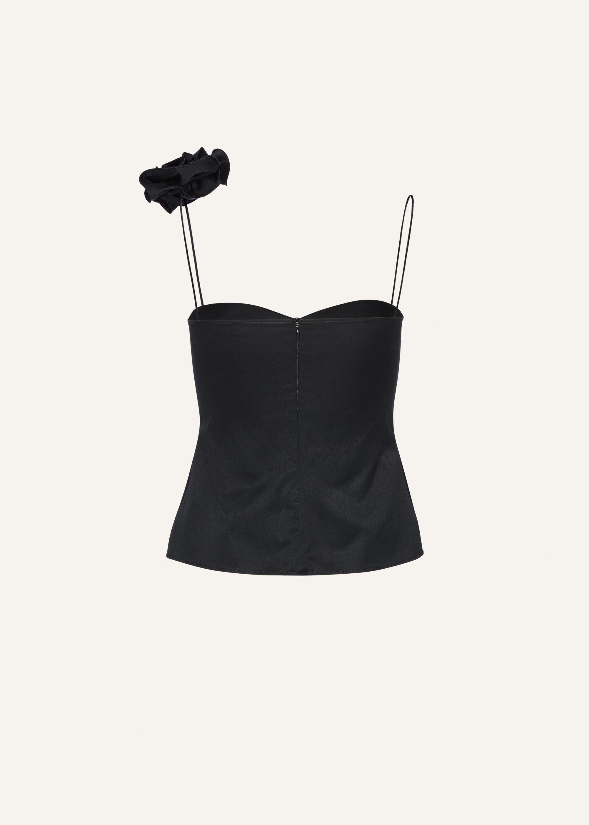 Flower appliqué silk tank in black - 2