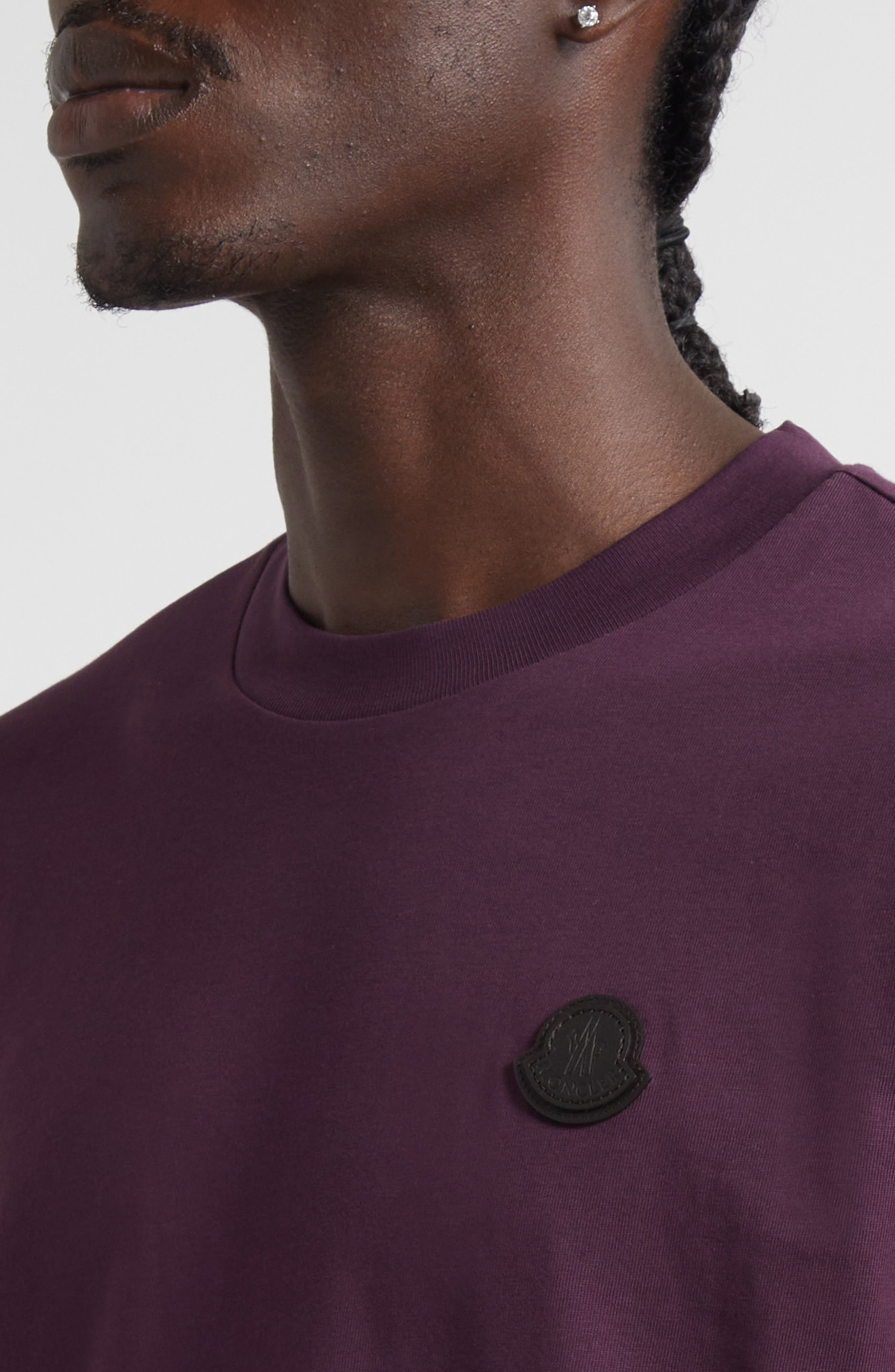 Moncler Leather Logo Patch Cotton T-Shirt in Potent Purple at Nordstrom - 4