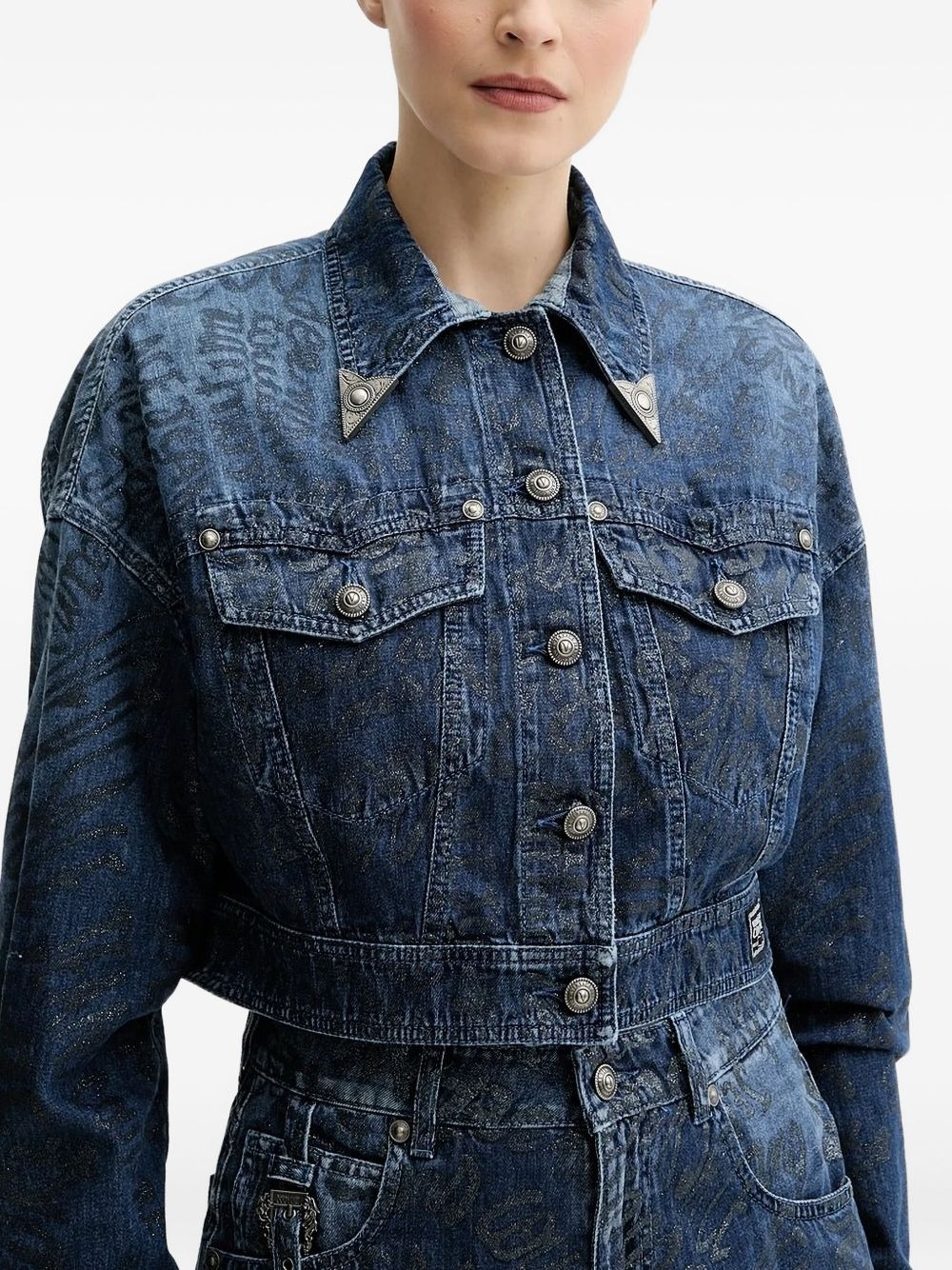 metallic-print denim jacket - 3