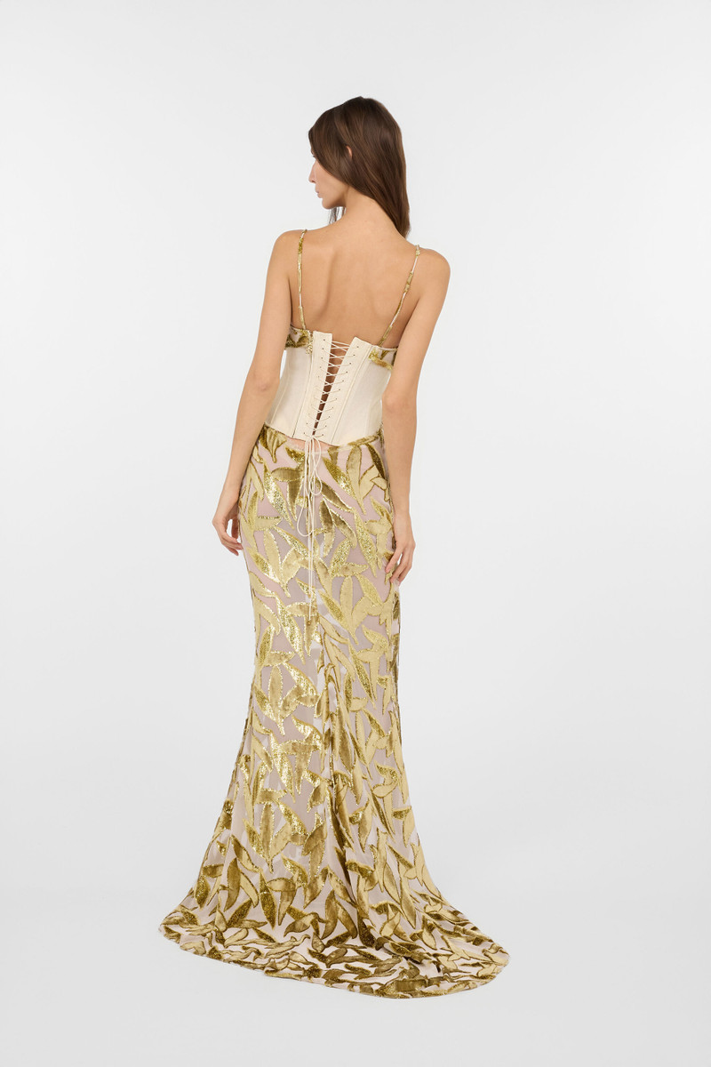 Extra-long Sheer Ivory Dress with Foliage Motif 4
