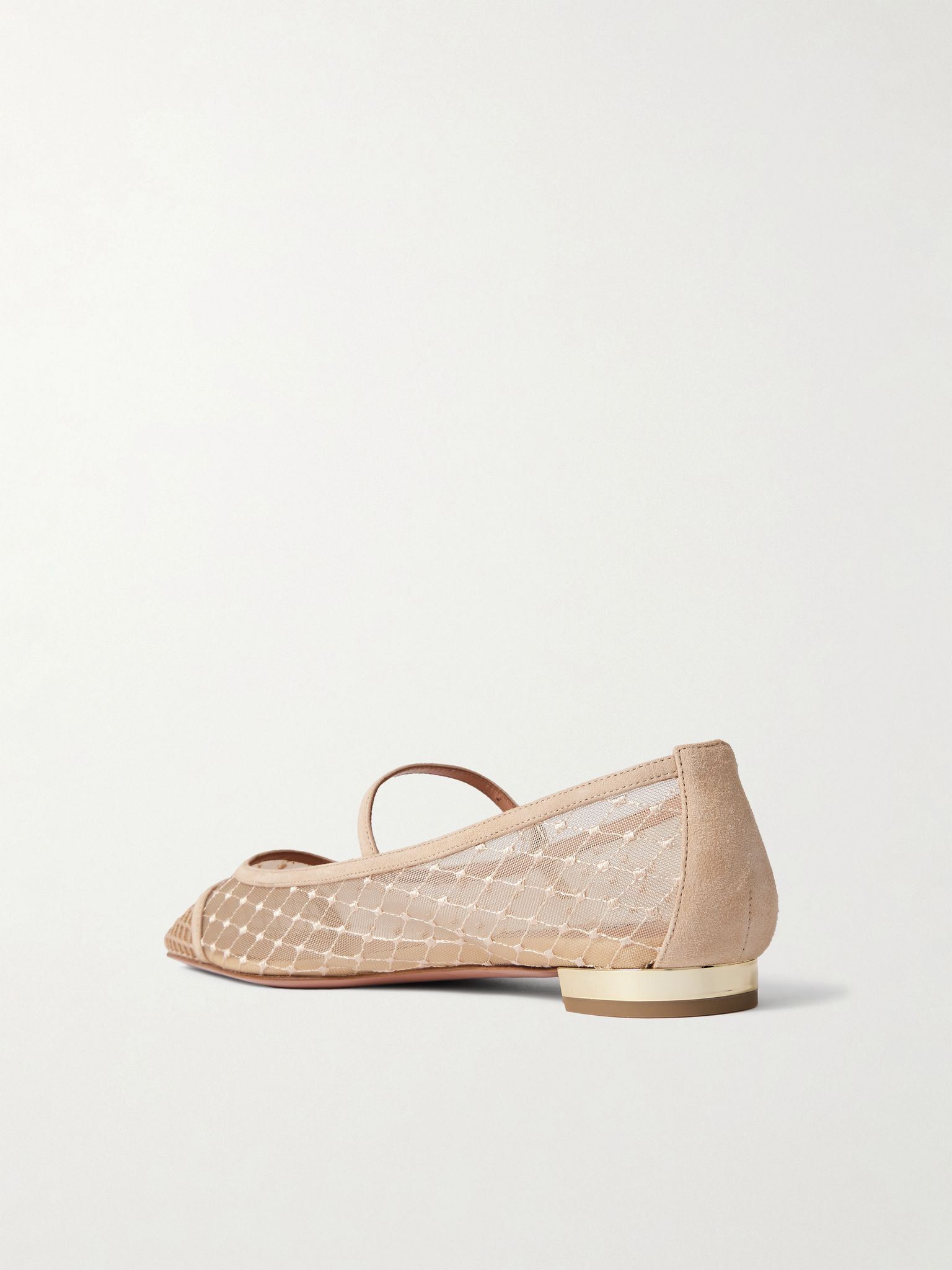 Juliette suede-trimmed embroidered mesh Mary Jane ballet flats Neutral - 3