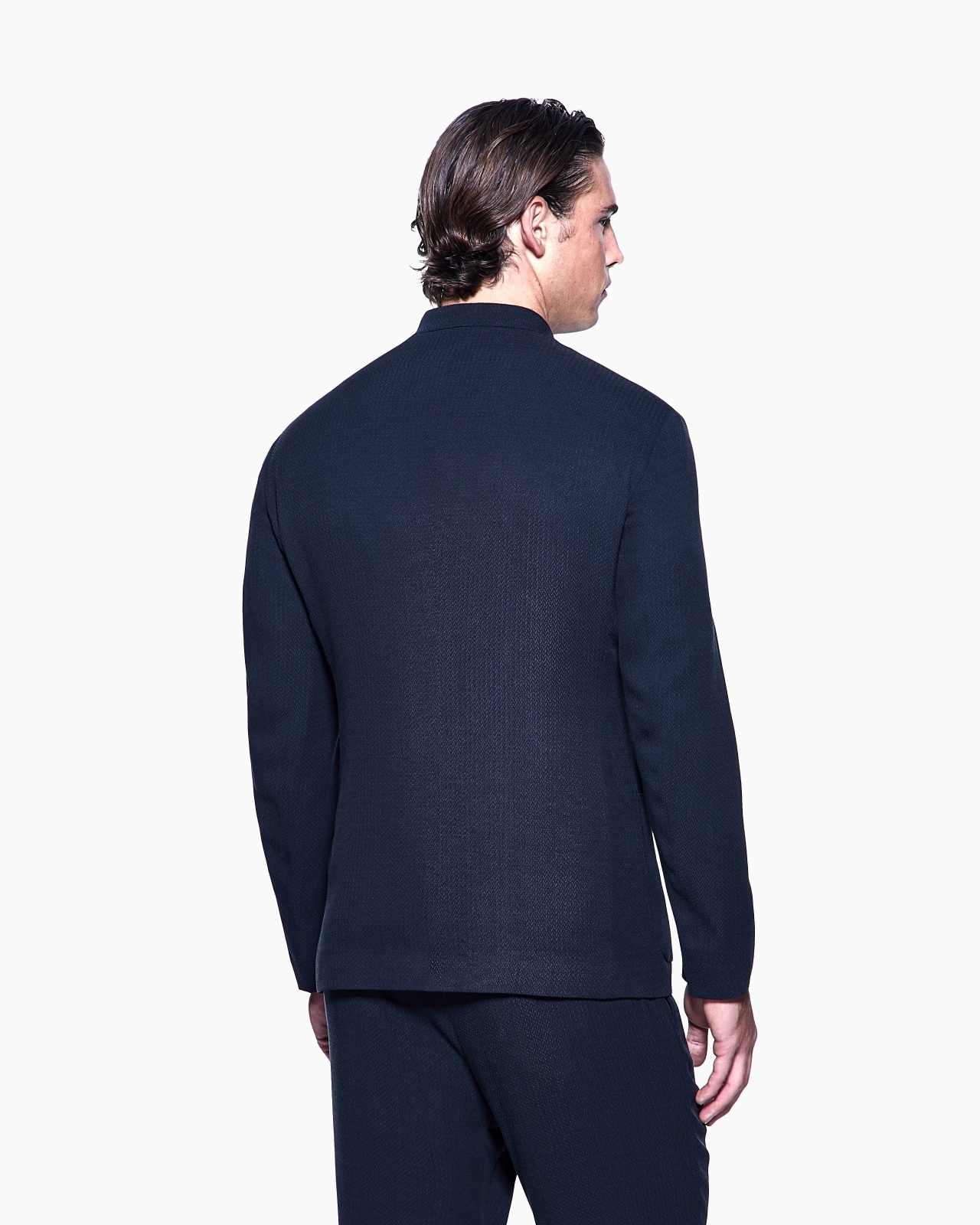 CUPRO AND VISCOSE SINGLE-BREASTED JACKET WITH A MICRO CHEVRON MOTIF - 3