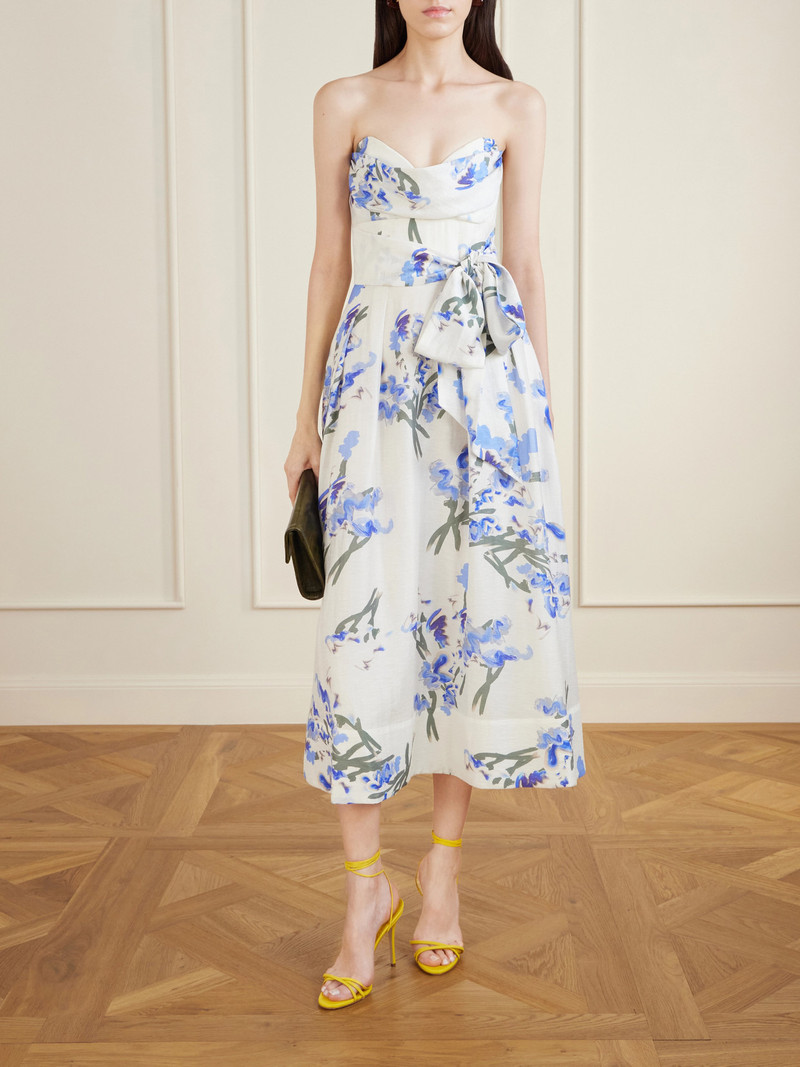 REBECCA VALLANCE Bluebell Belted Draped Floral-print Organza Midi Dress outlook