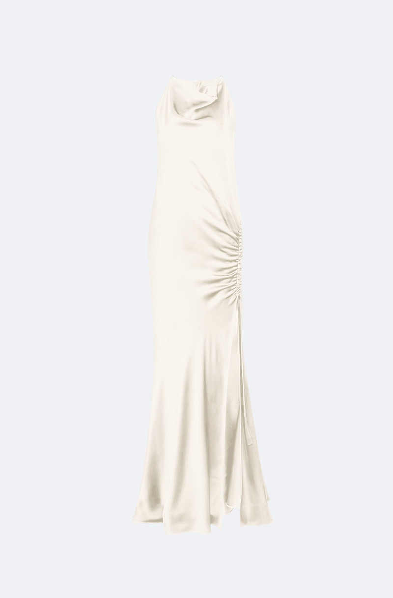 Satin Cowl Neck Tab Gown 1
