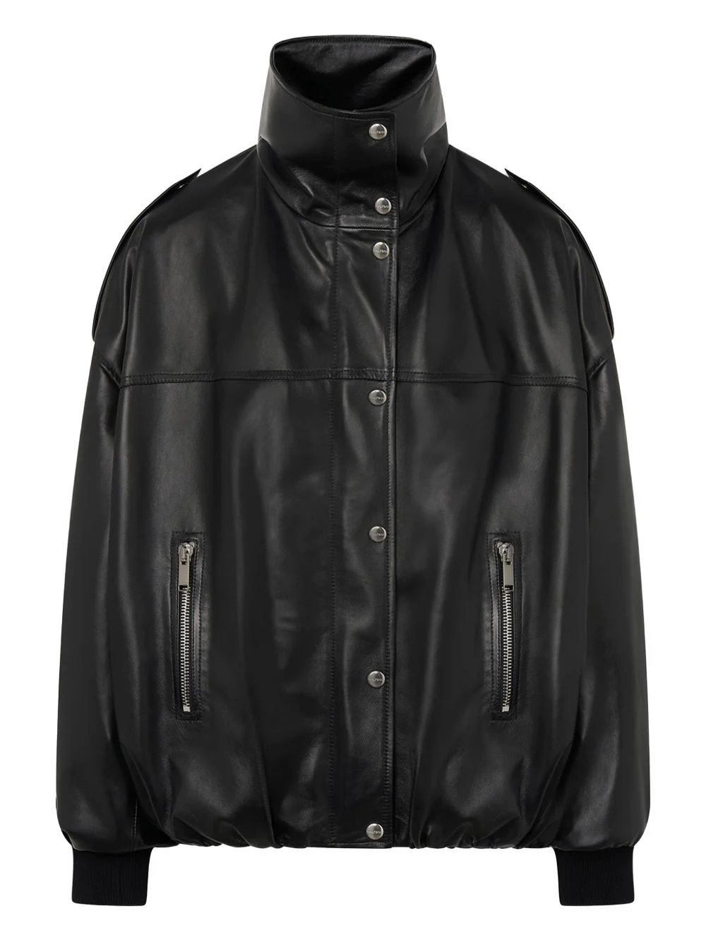 snap-button leather jacket - 1