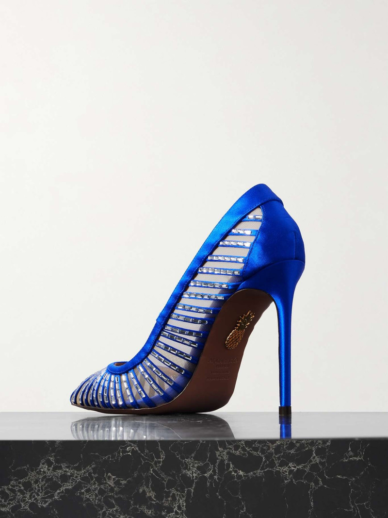 Passions 105 crystal-embellished satin and tulle pumps Royal blue 3