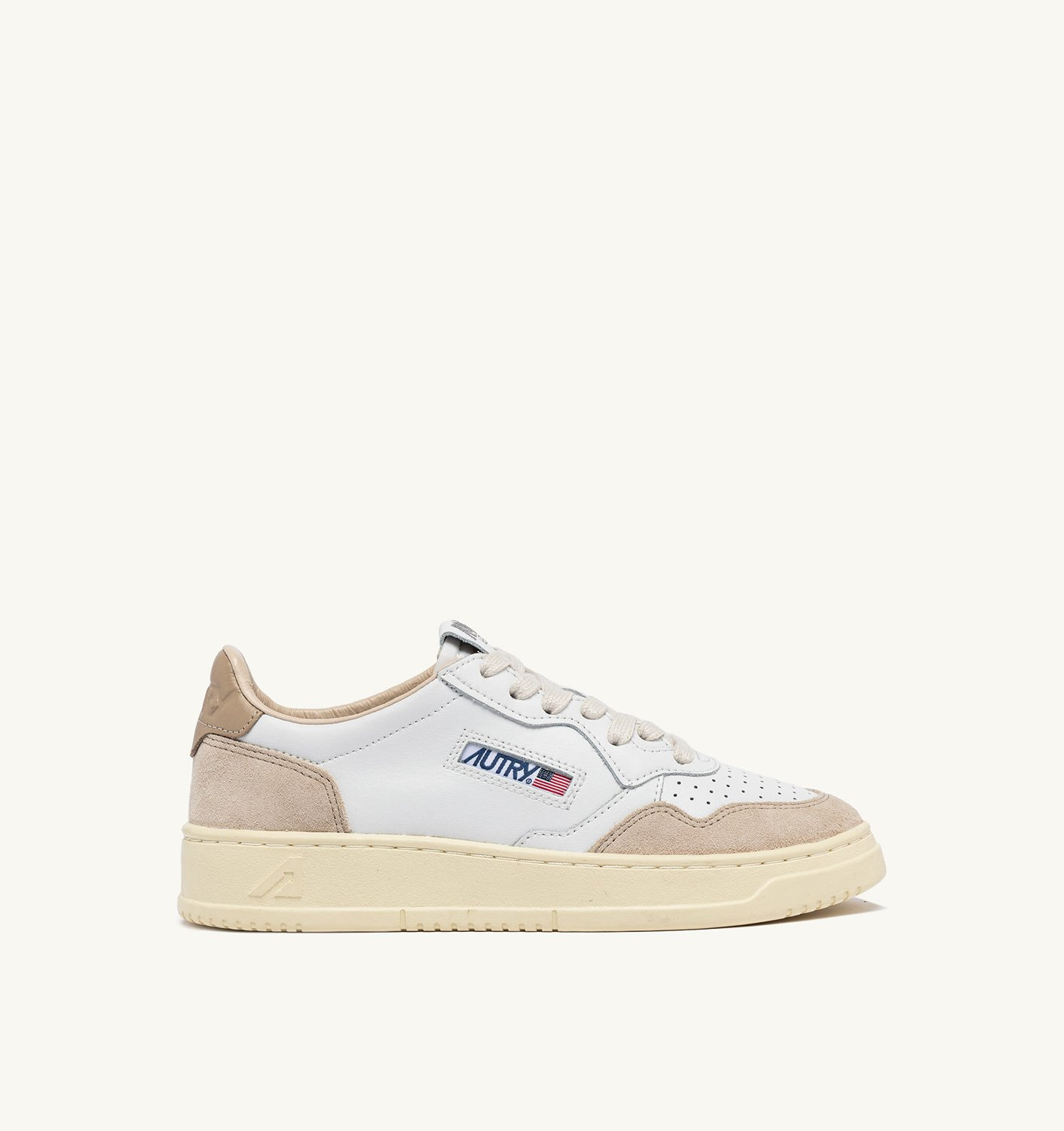 MEDALIST LOW SNEAKERS IN WHITE/PEPPER BLACK LEATHER AND BEIGE SUEDE - 1