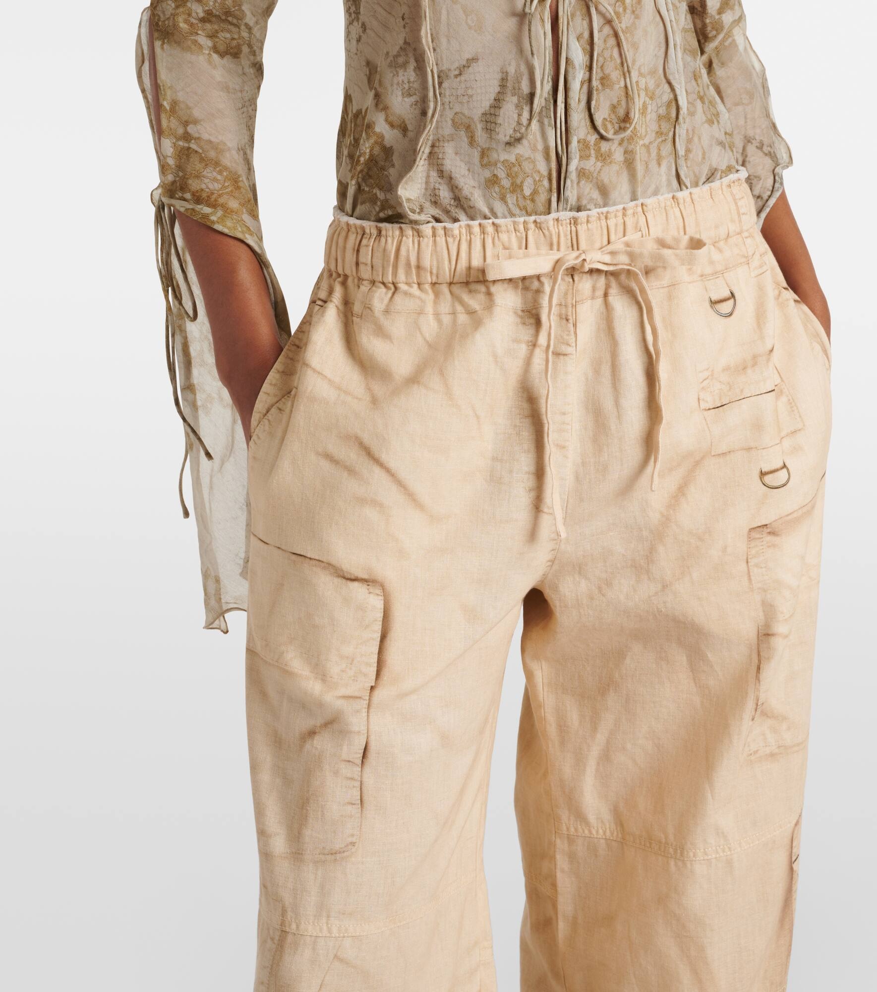 Trompe l'œil linen and cotton cargo pants - 4