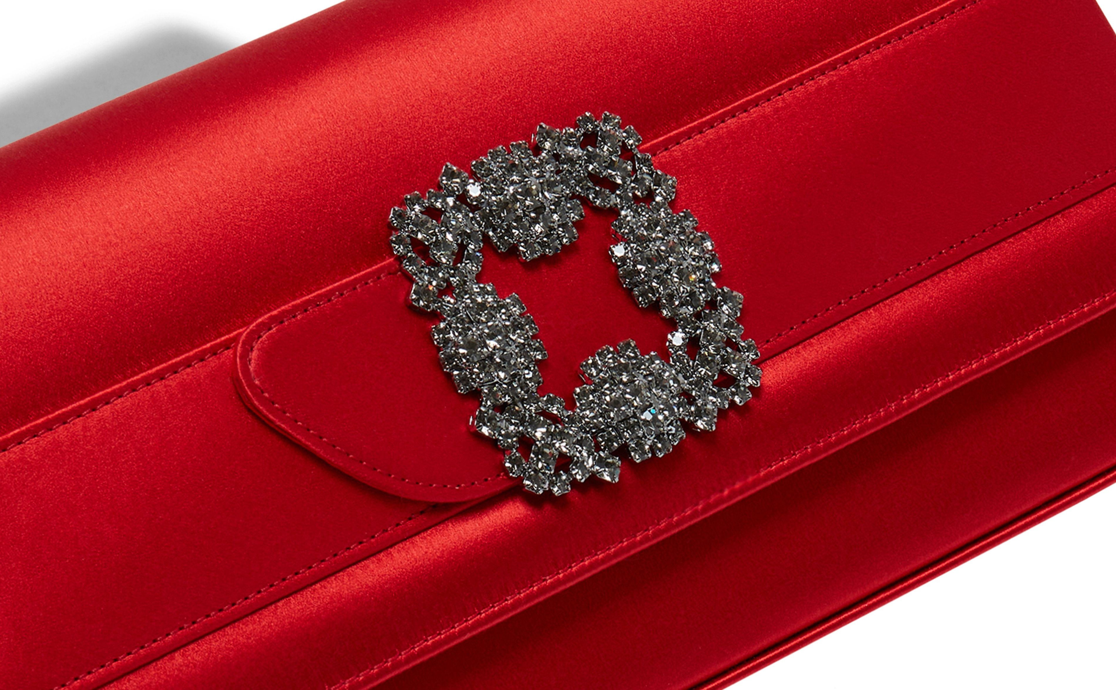 Red Satin Jewel Buckle Clutch - 4