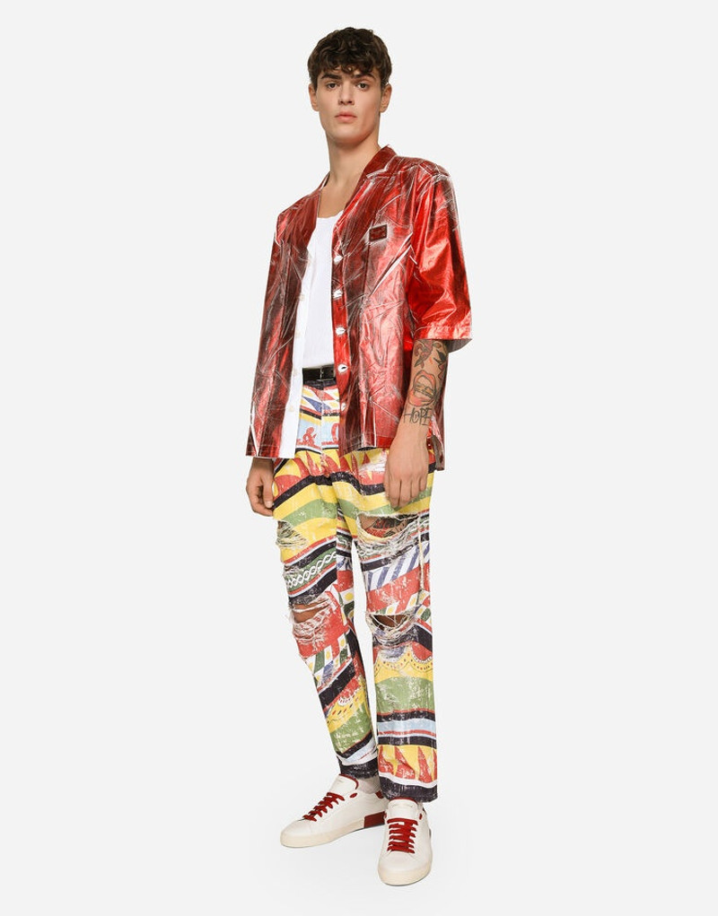 Loose overdyed jeans with carretto print 5