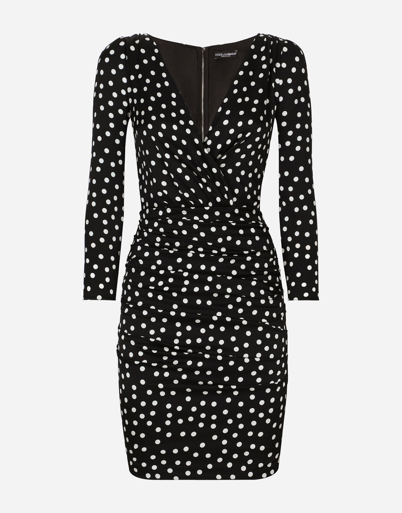 Short charmeuse dress with draped detailing and micro polka-dot print 1