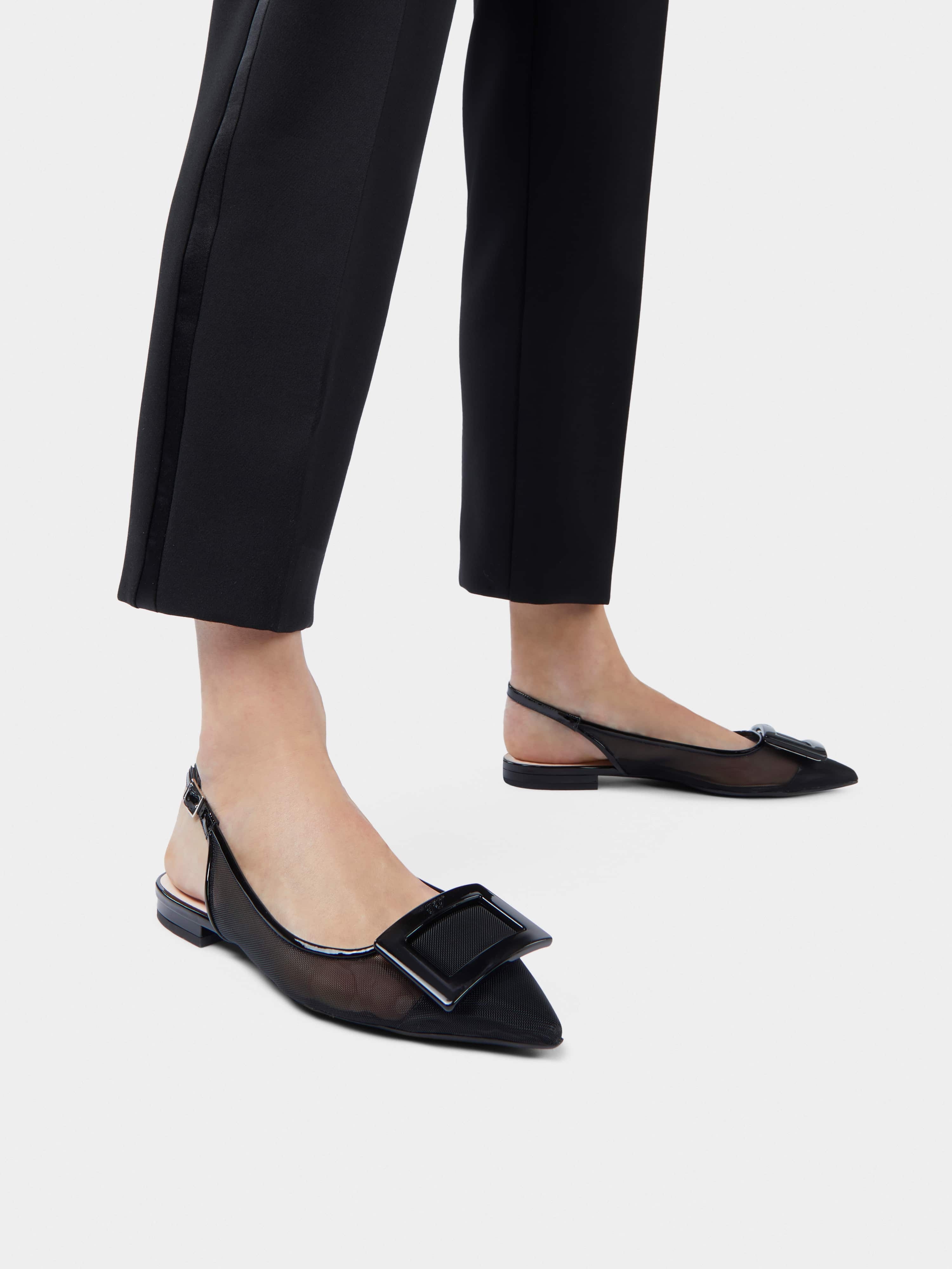 Gommettine Net Lacquered Buckle Slingback Ballerinas in Fabric - 8