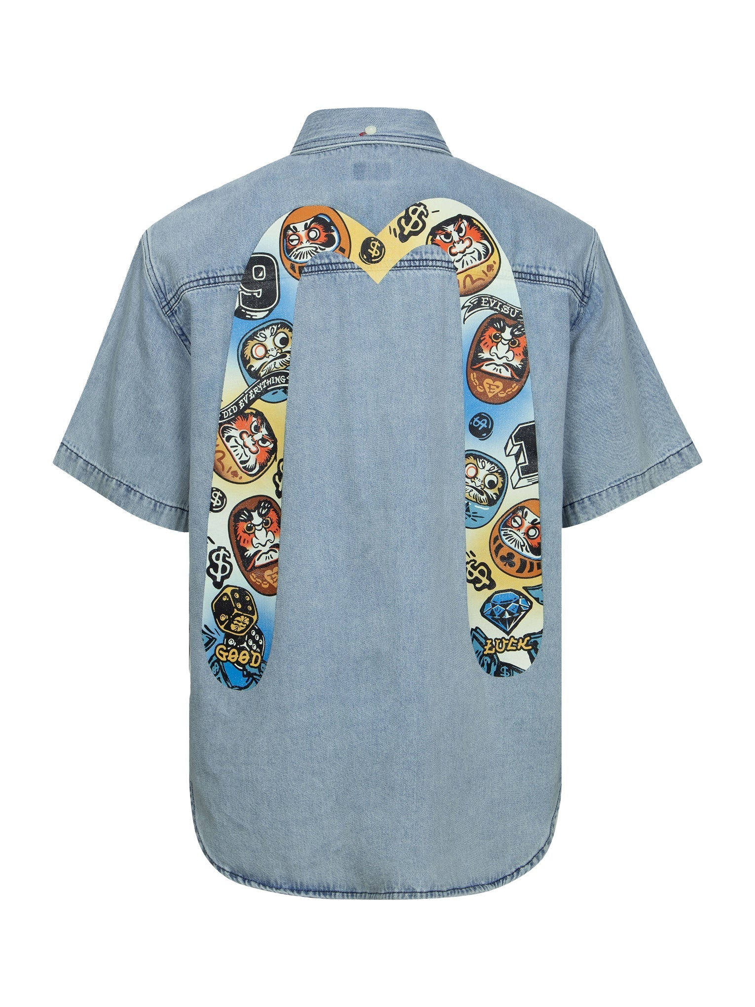 GAMING DARUMA DAICOCK PRINT RELAX FIT SHORT-SLEEVE DENIM SHIRT - 13