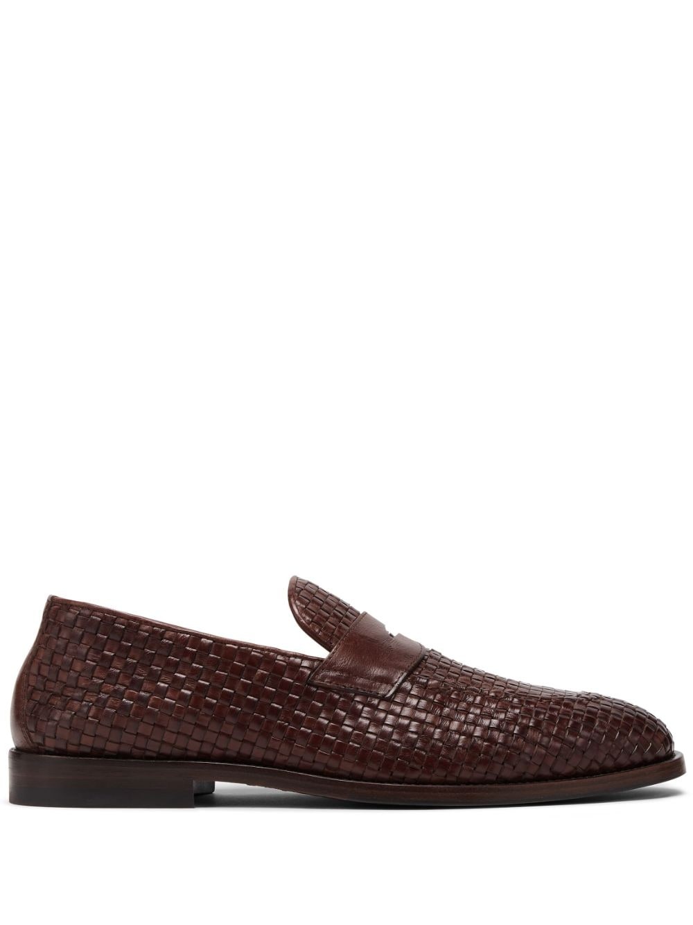 penny-slot woven leather loafers - 1