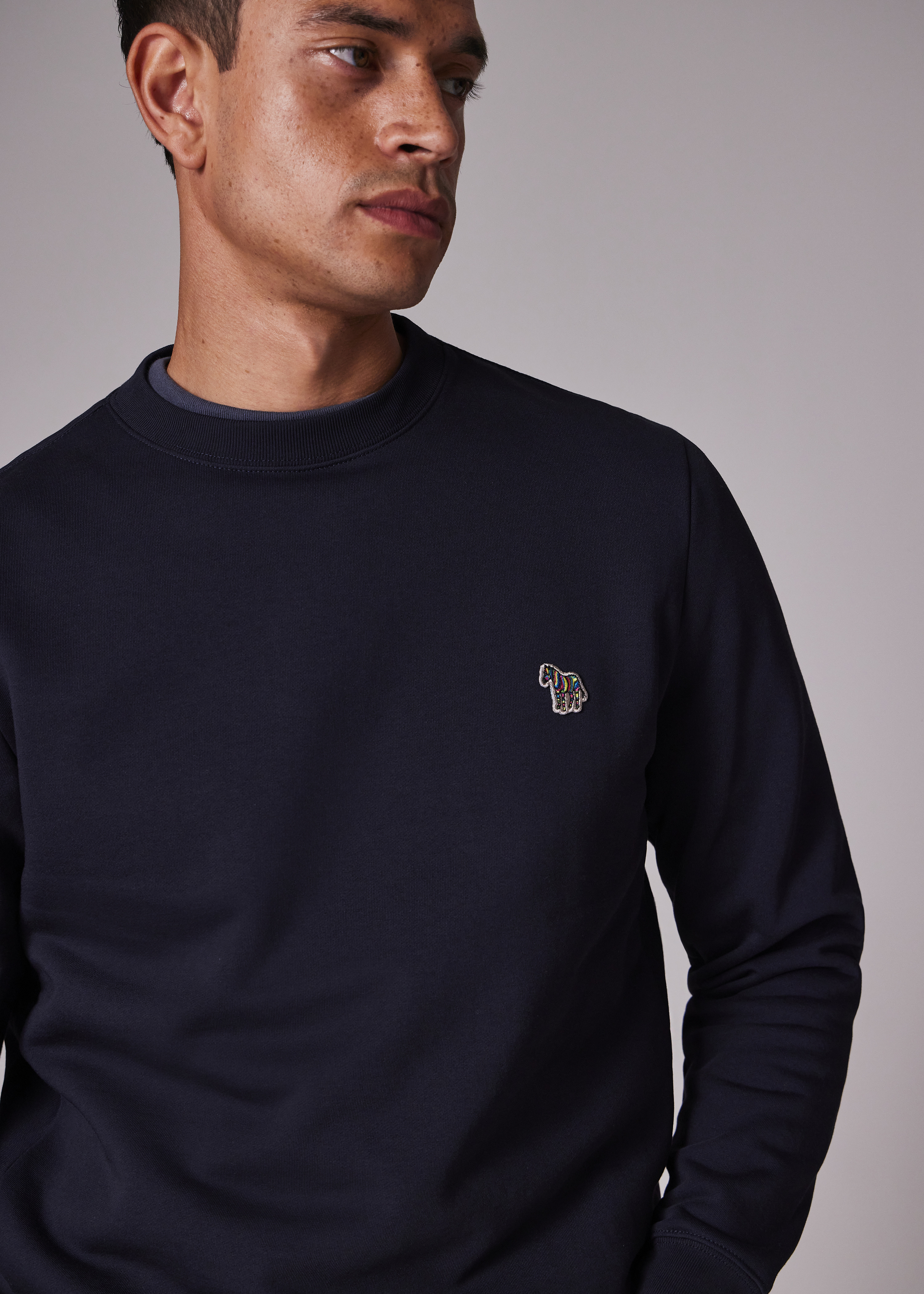 Navy Blue Zebra Logo Cotton Sweatshirt - 5