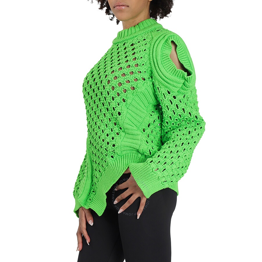 Stella McCartney Ladies Green Fluo Oversized Textured Mesh Sweater - 3