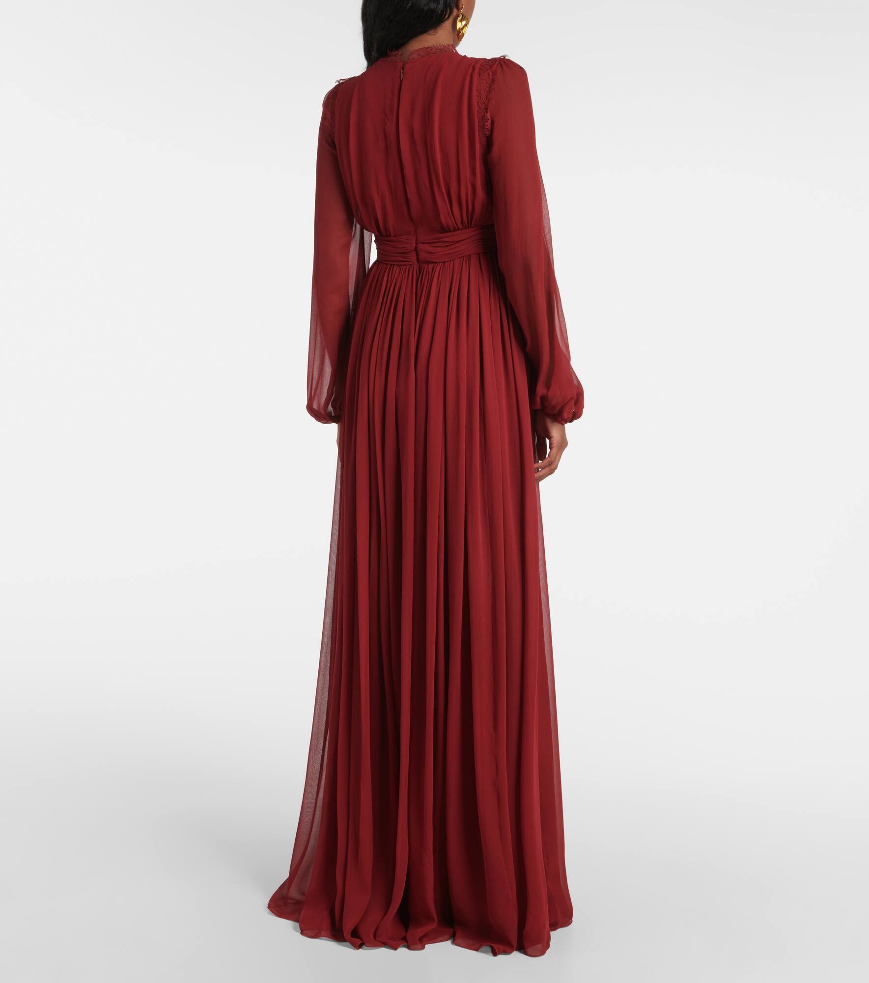 Lace-trimmed silk georgette gown - 3