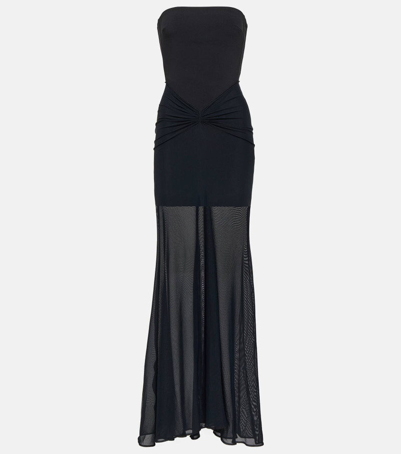 Tulle-trimmed ruched bustier gown - 1
