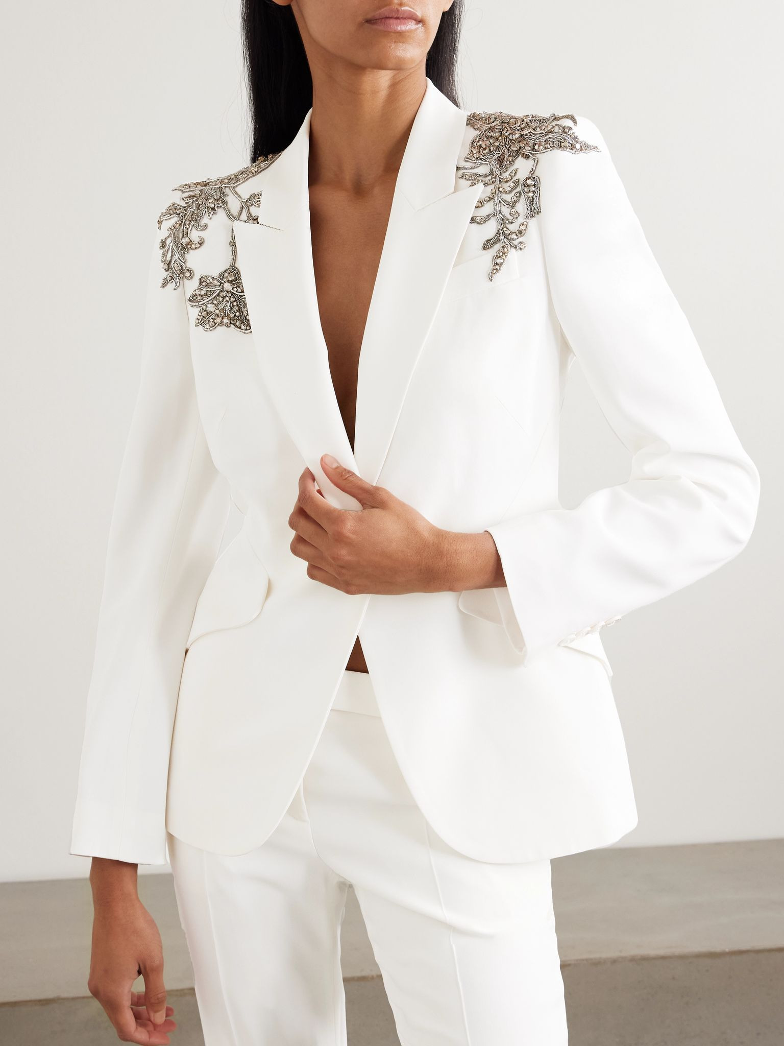 Embellished crepe blazer Ivory - 3