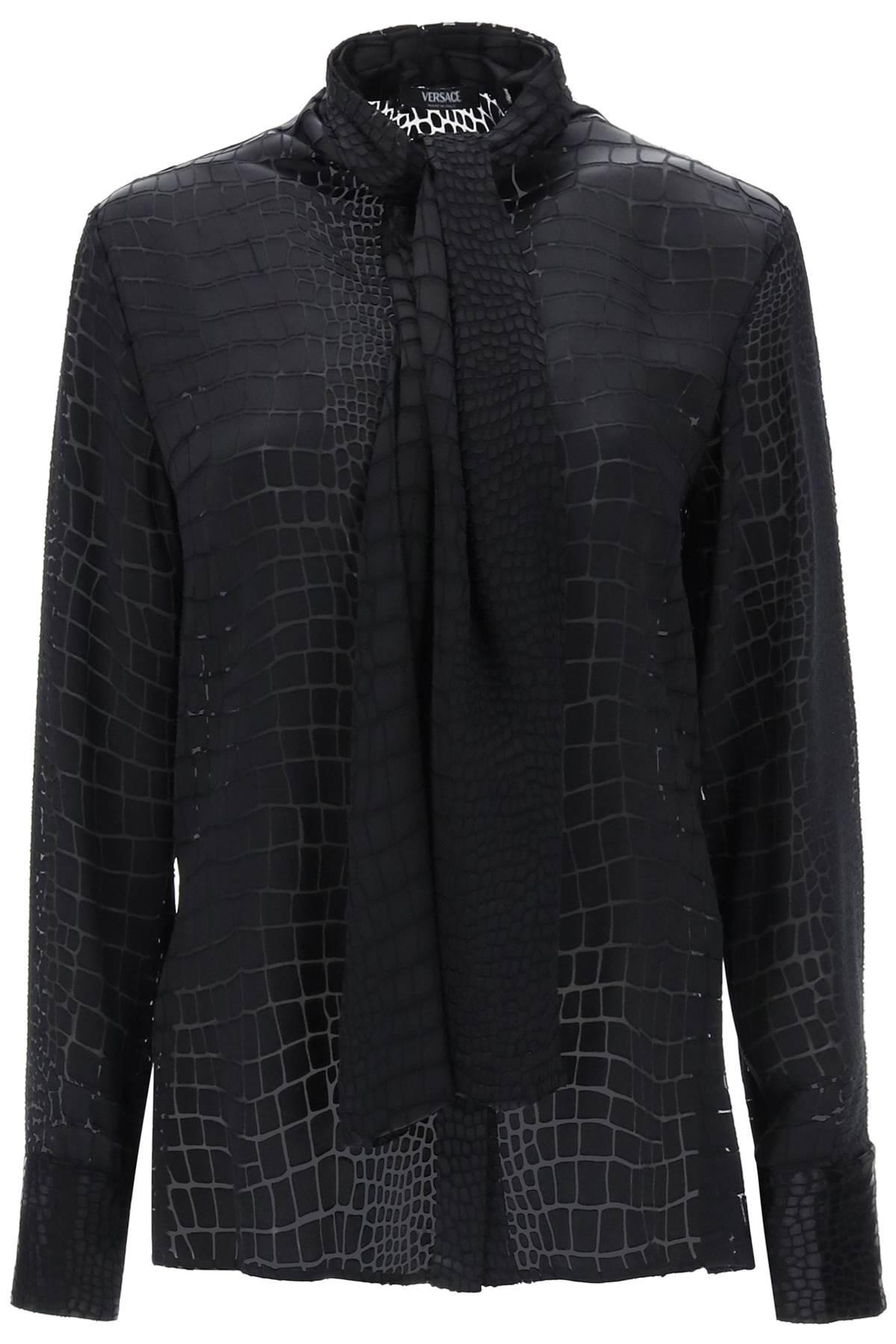 CROCODILE EFFECT TIE-NECK SHIRT - 1