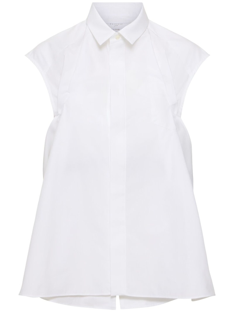 Cotton blend poplin sleeveless shirt - 1