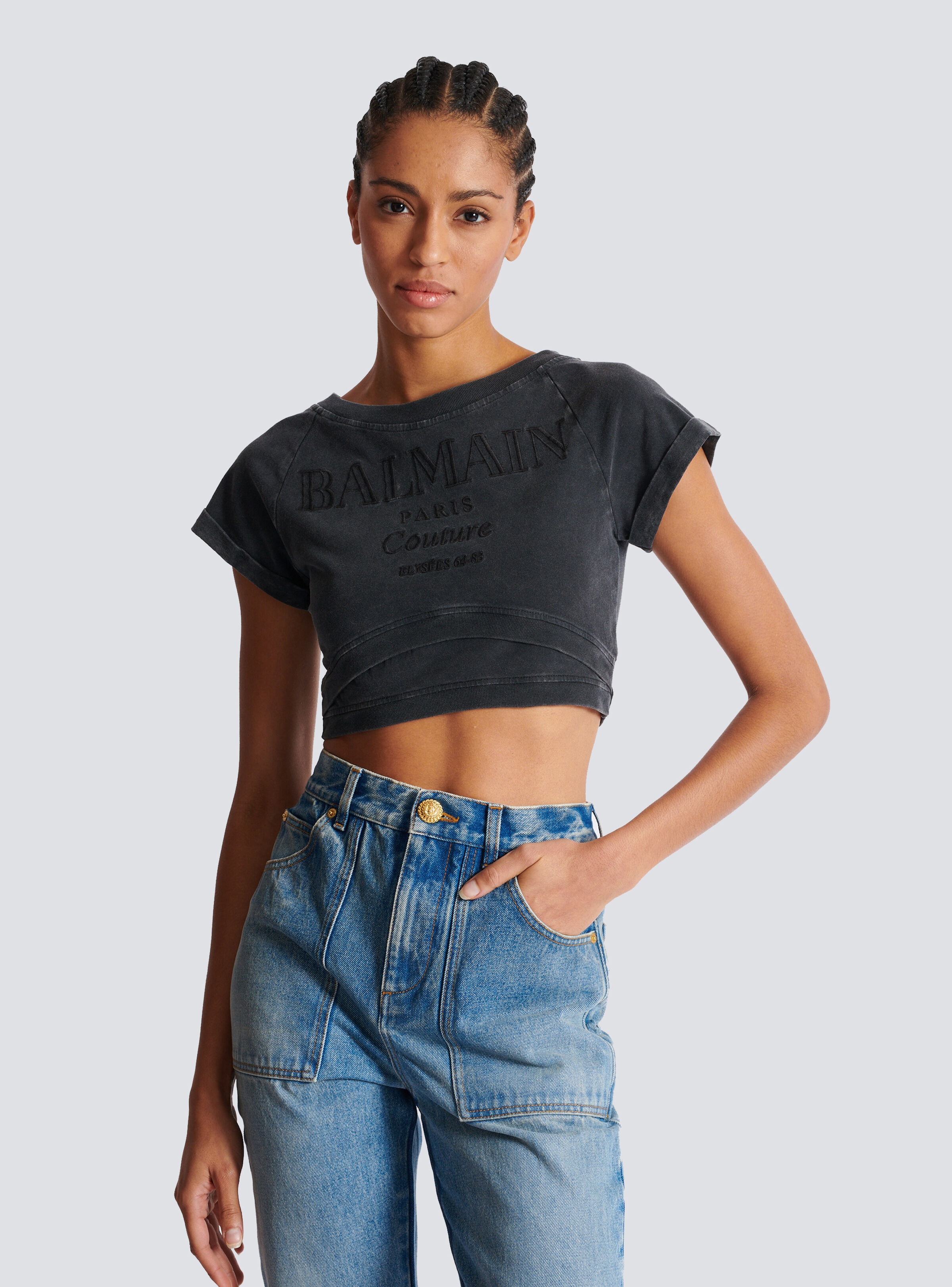 Cropped Balmain Couture embroidered T-shirt - 6