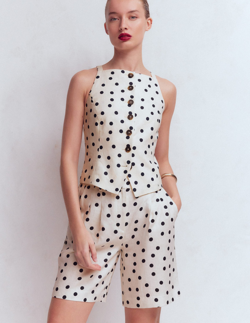 BODEN Kensington Linen Shorts-Ivory, Painted Dot outlook