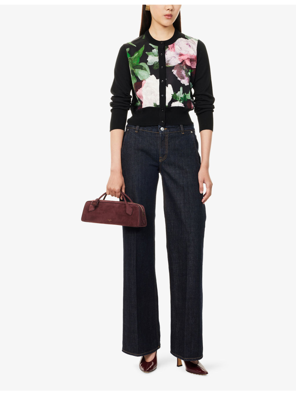 Floral Cropped Wool Knitted Cardigan - 2