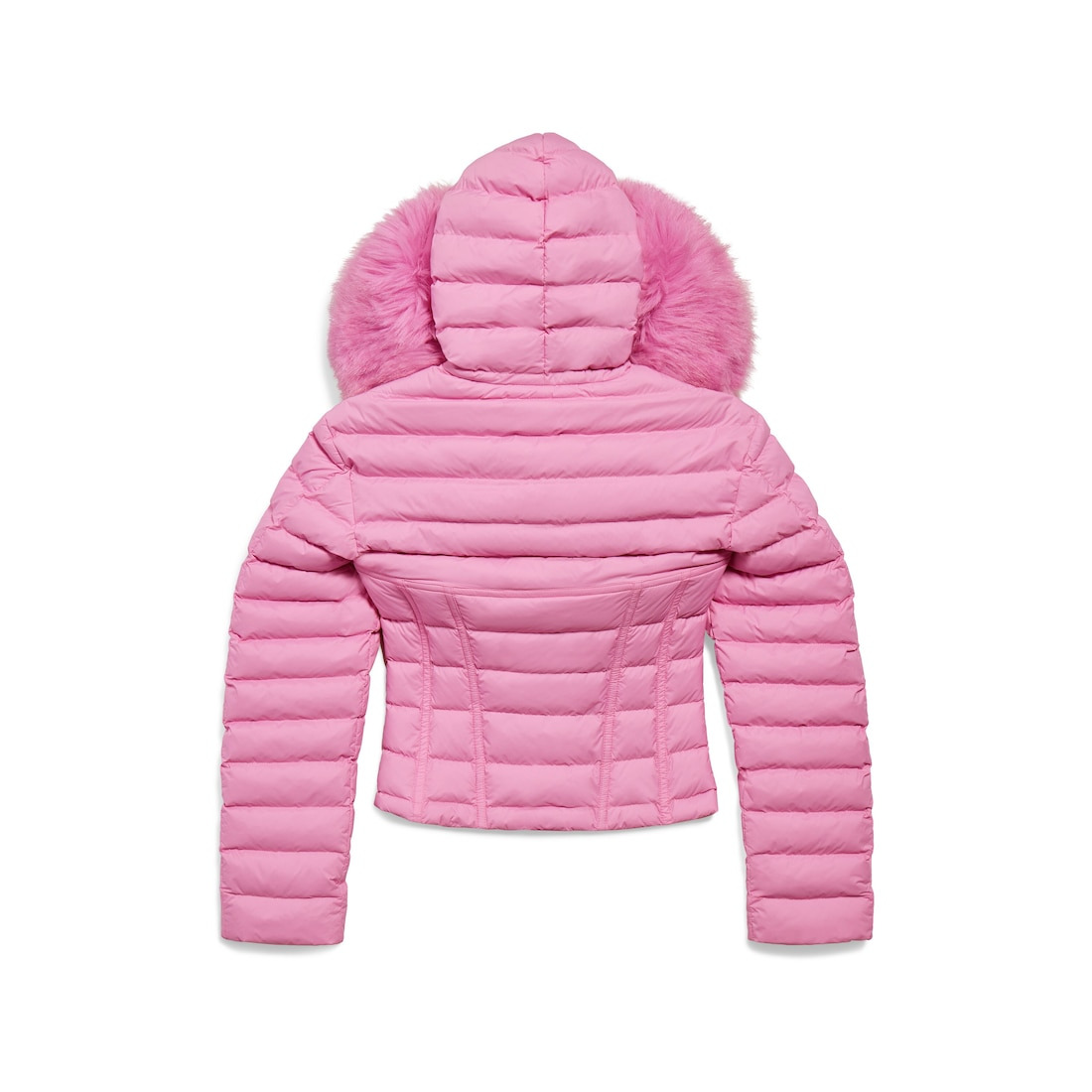 Women's Hooded Corseted Puffer in Pink - 6
