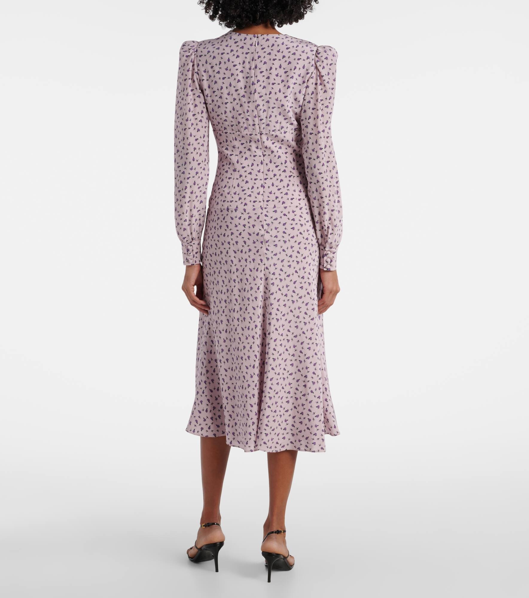 Floral lace-trimmed silk midi dress - 3