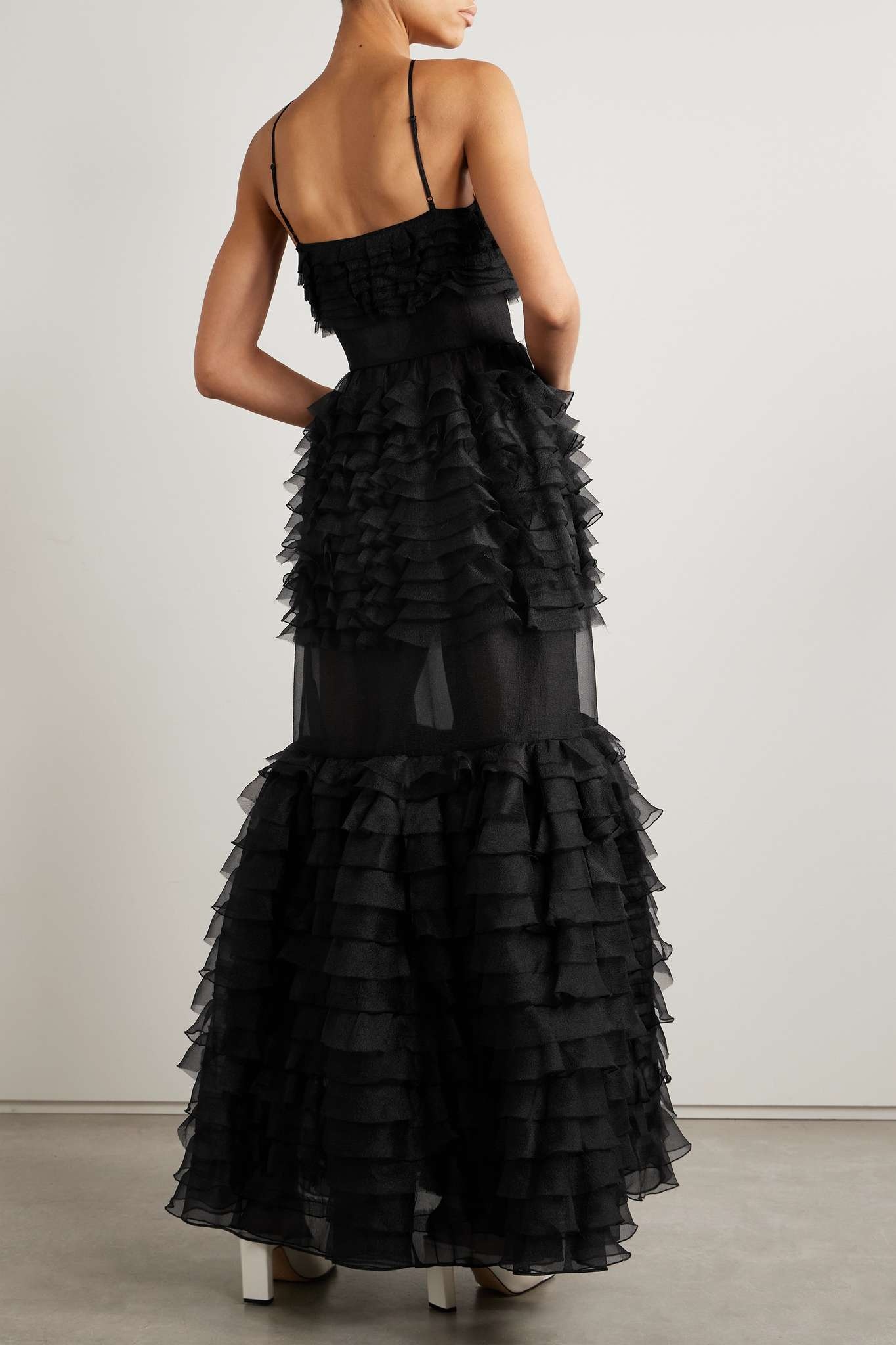 Florian appliquéd tiered ruffled organza halterneck gown - 3