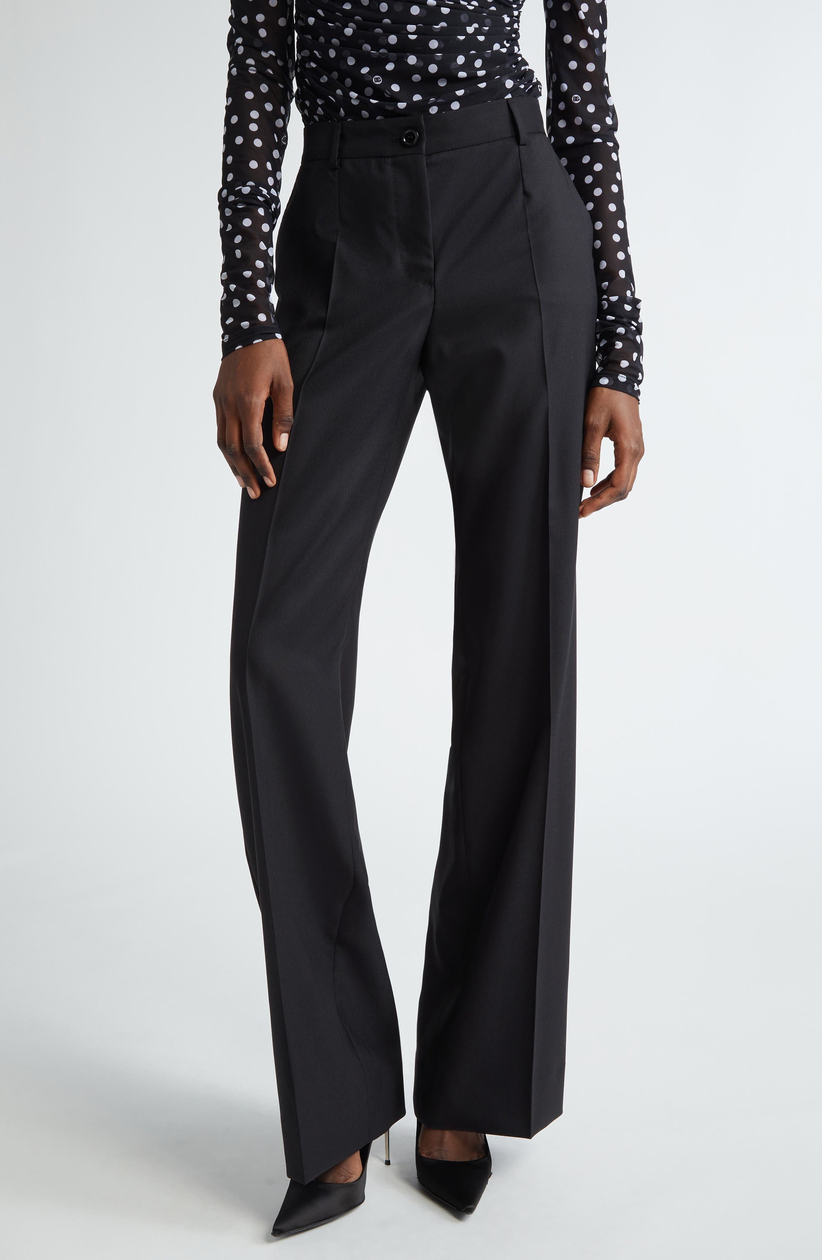 Dolce&Gabbana Wool Flare Leg Pants in N0000 Nero at Nordstrom - 1