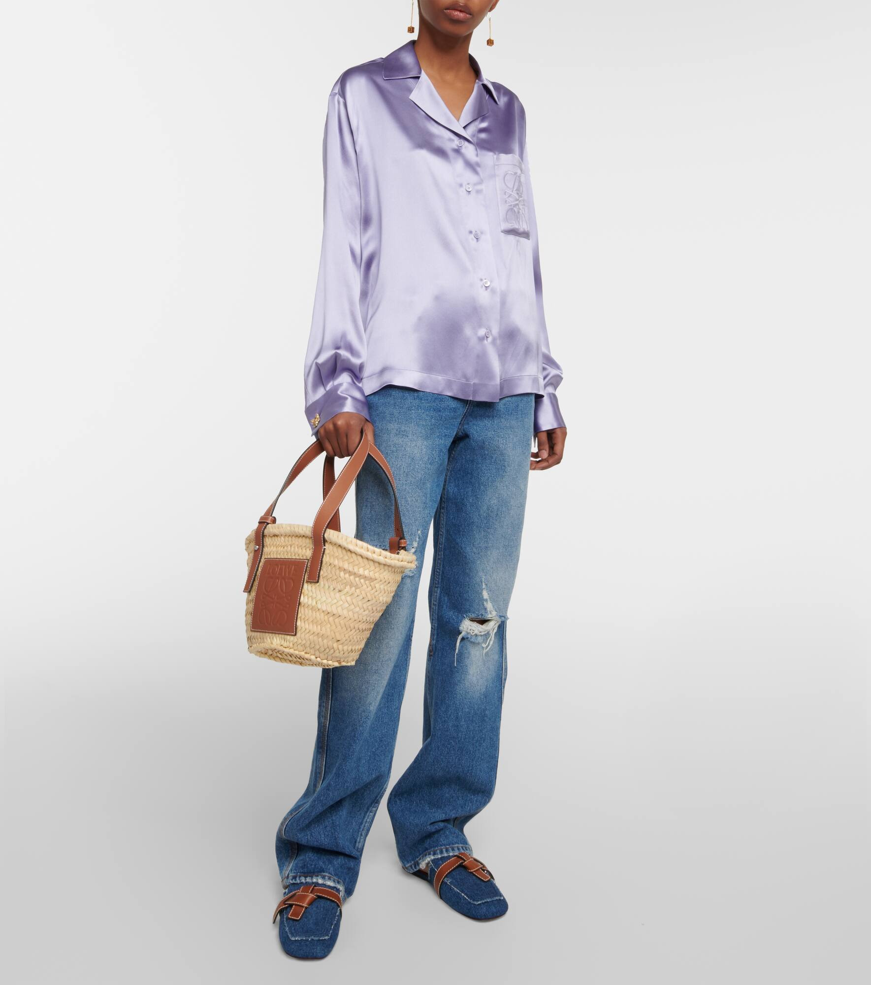 Small leather-trimmed basket tote - 5