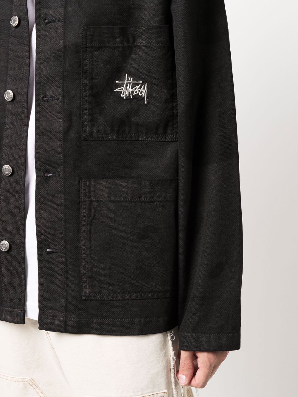 logo-embroidered shirt jacket - 5