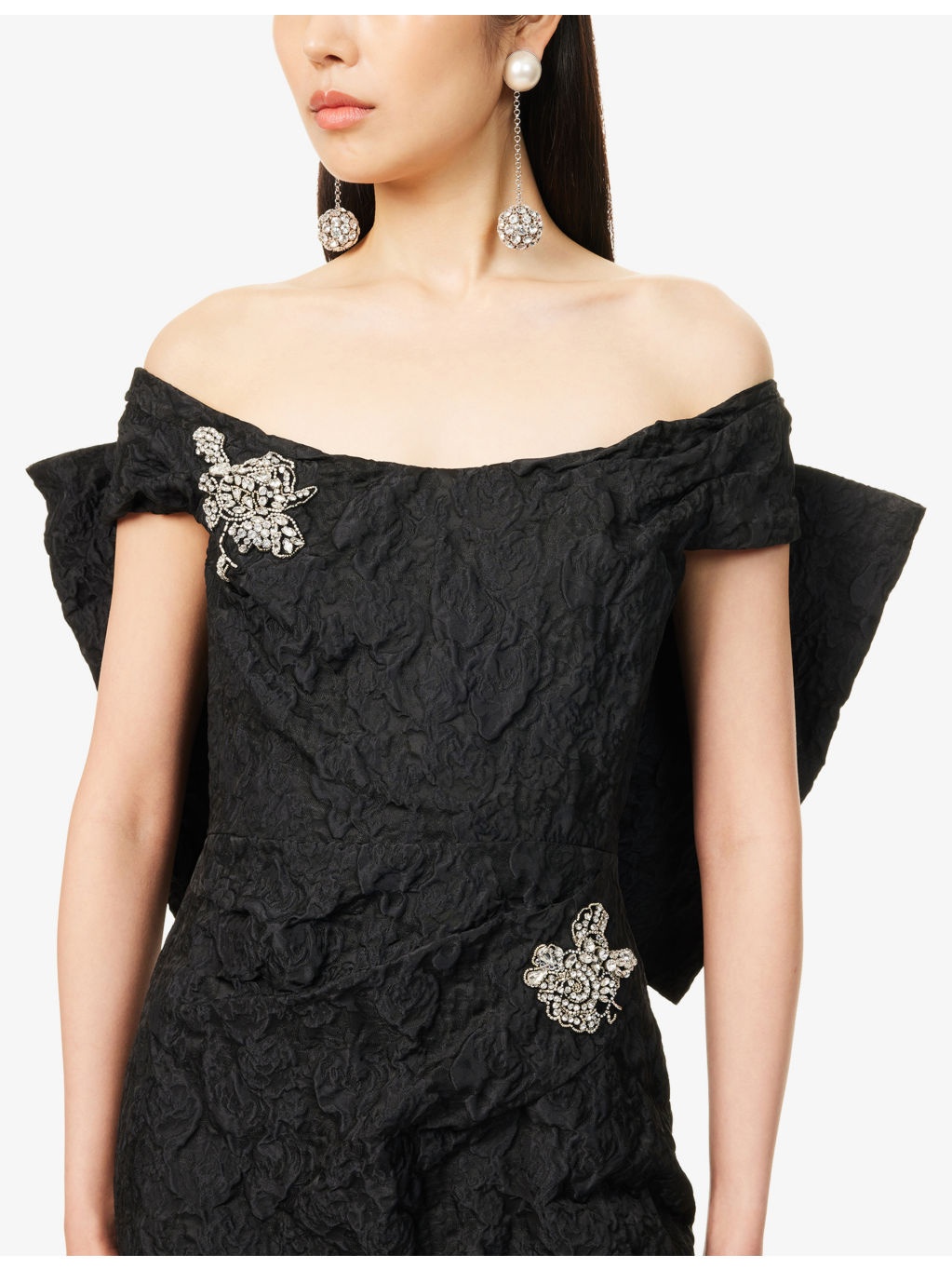 Off-Shoulder Embellished Woven Midi Dress - 5