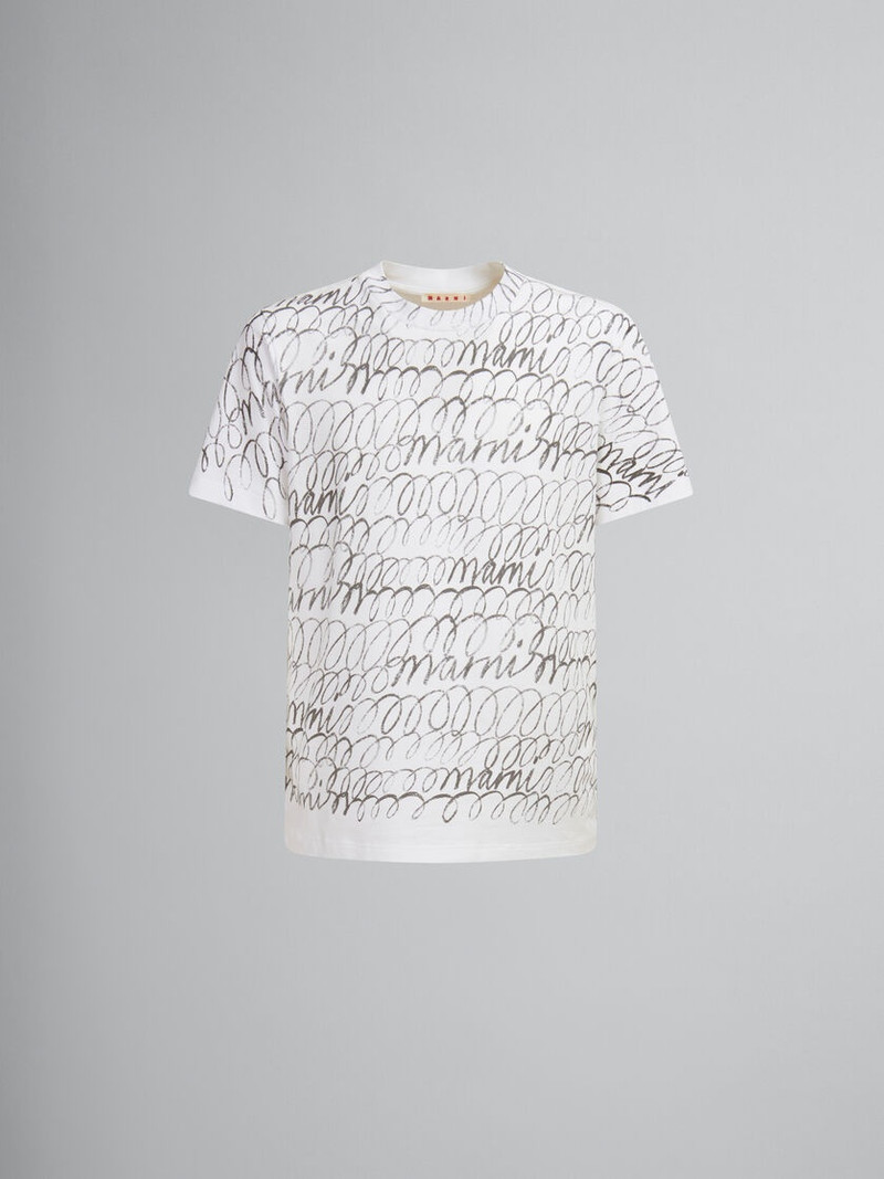 WHITE ORGANIC COTTON T-SHIRT WITH MARNI SCRIBBLE MOTIF - 1